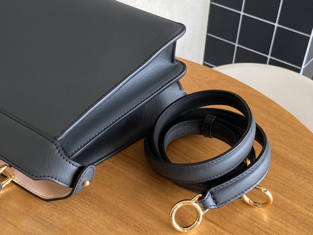 Fendi Peekaboo Soft Medium Black Padded Nappa Leather Bag Blue