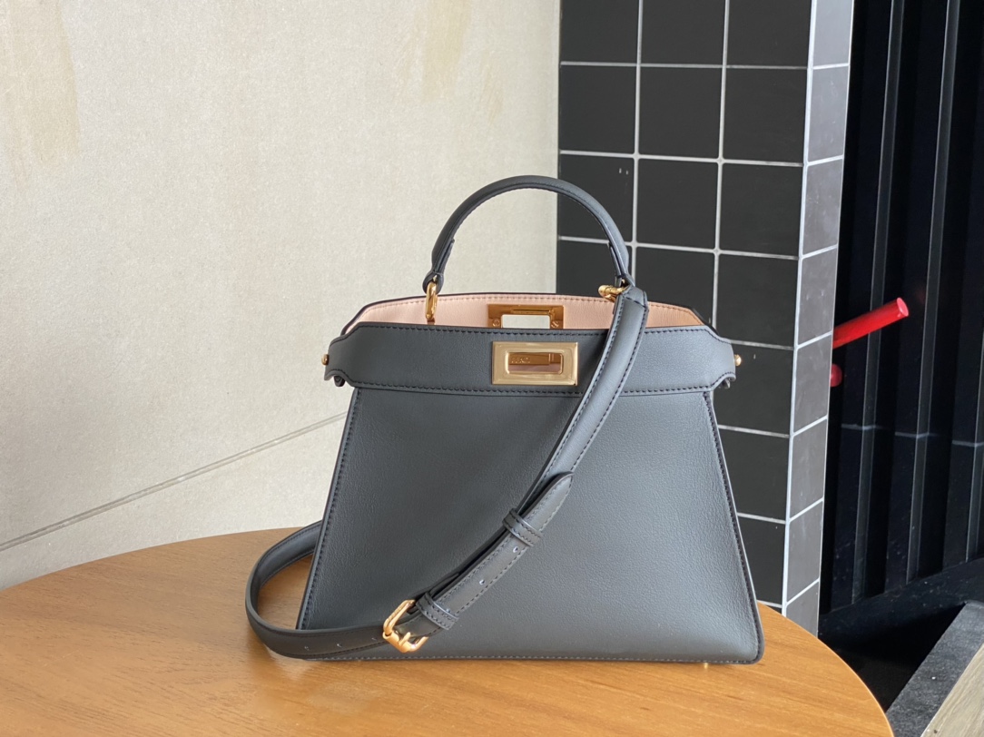 Fendi Peekaboo Soft Medium Black Padded Nappa Leather Bag Blue