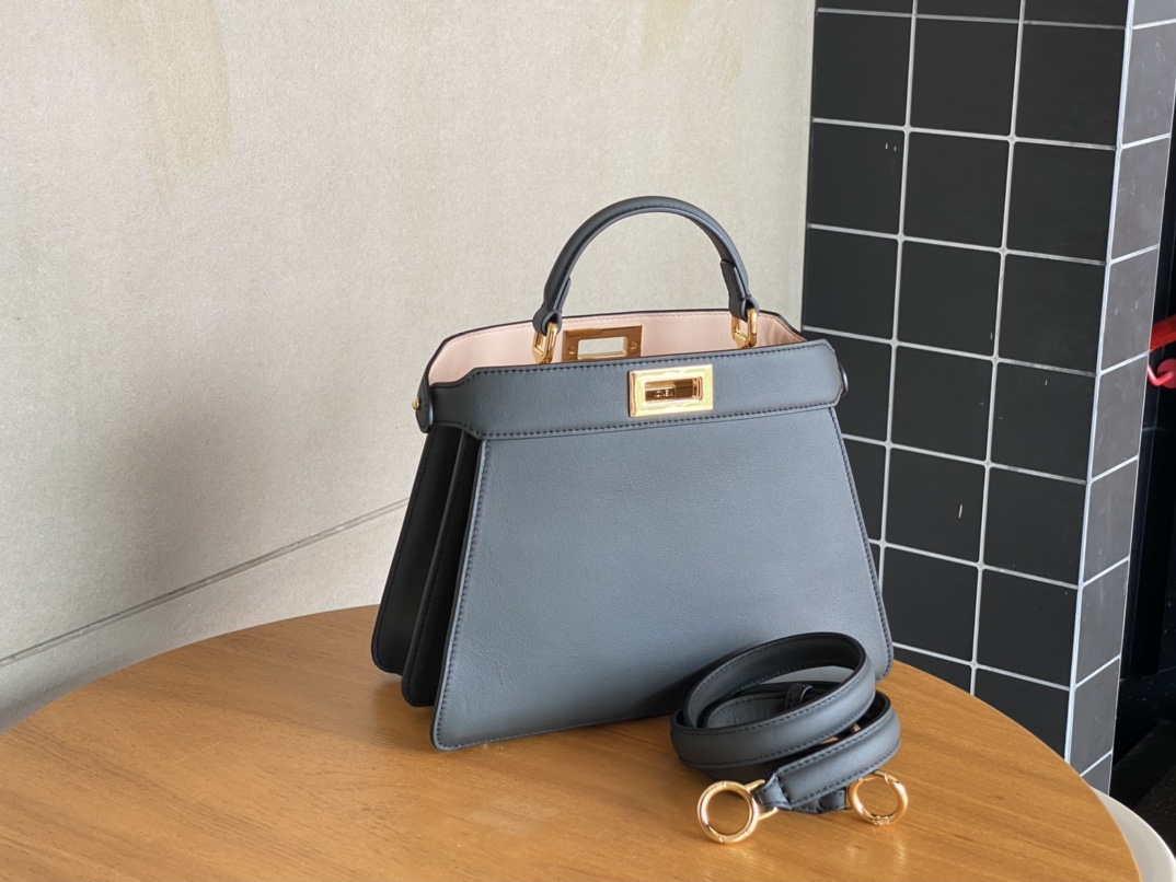 Fendi Peekaboo Soft Medium Black Padded Nappa Leather Bag Blue