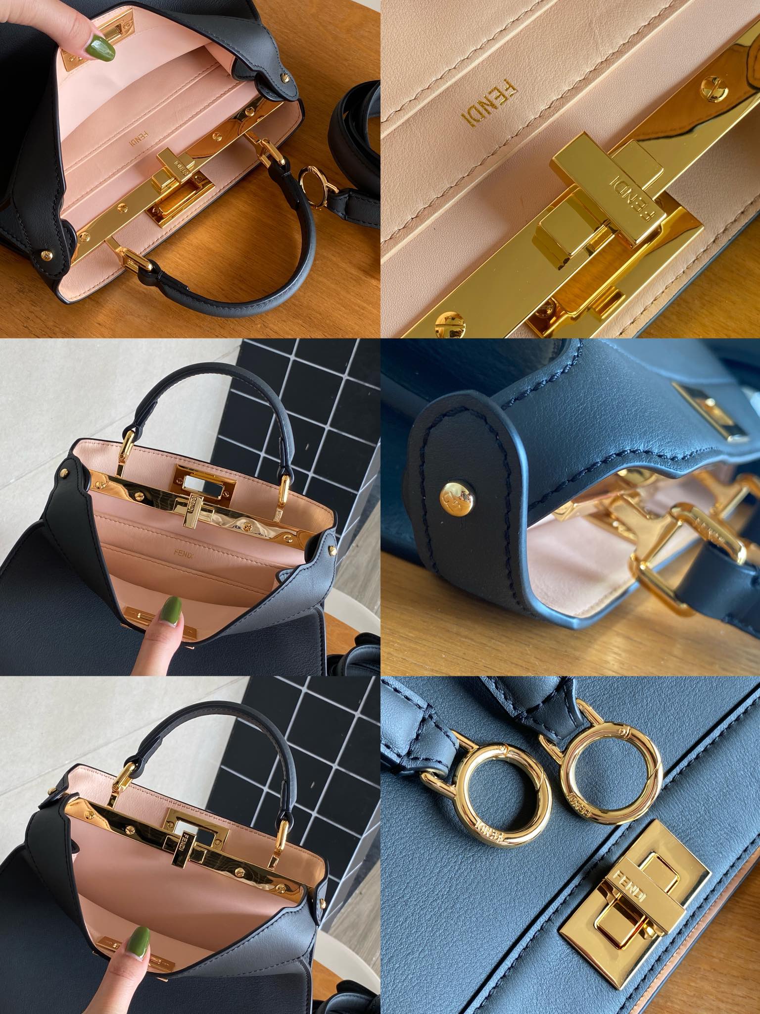 Fendi Peekaboo Soft Medium Black Padded Nappa Leather Bag Blue