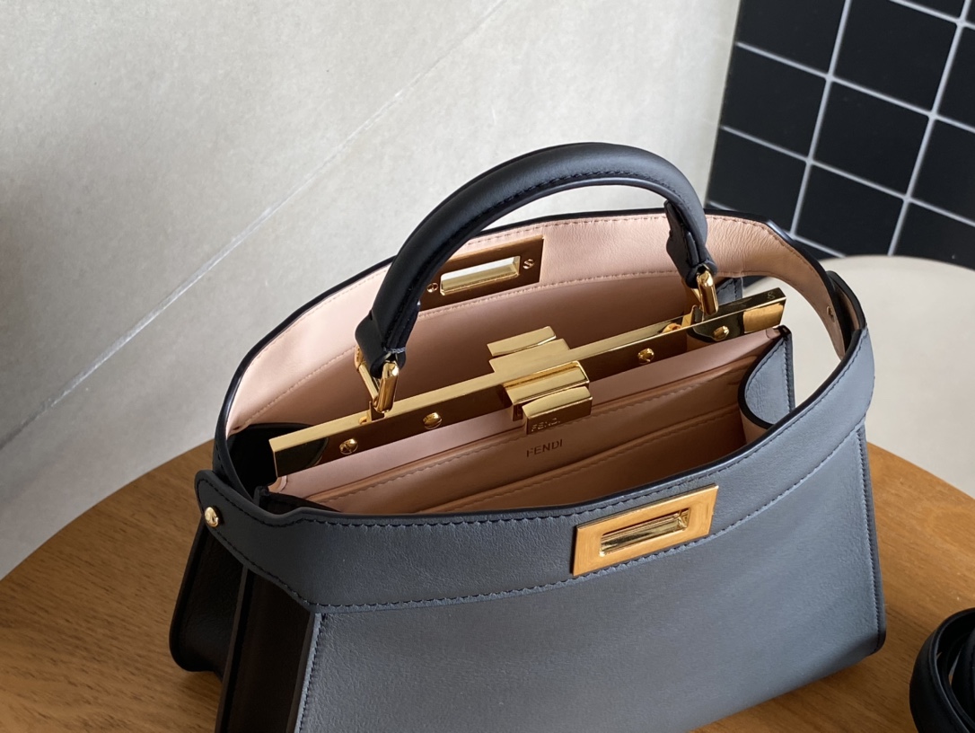 Fendi Peekaboo Soft Medium Black Padded Nappa Leather Bag Blue