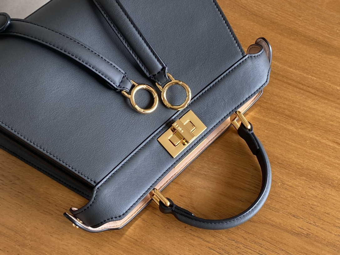 Fendi Peekaboo Soft Medium Black Padded Nappa Leather Bag Blue