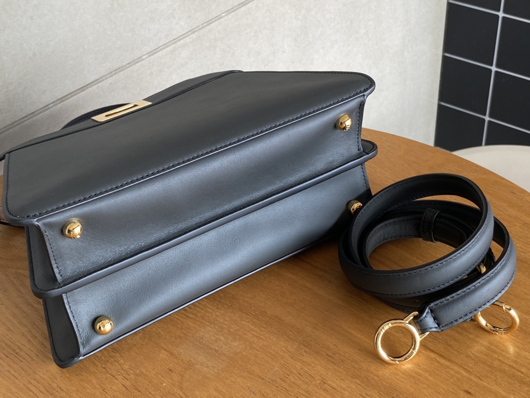 Fendi Peekaboo Soft Medium Black Padded Nappa Leather Bag Blue