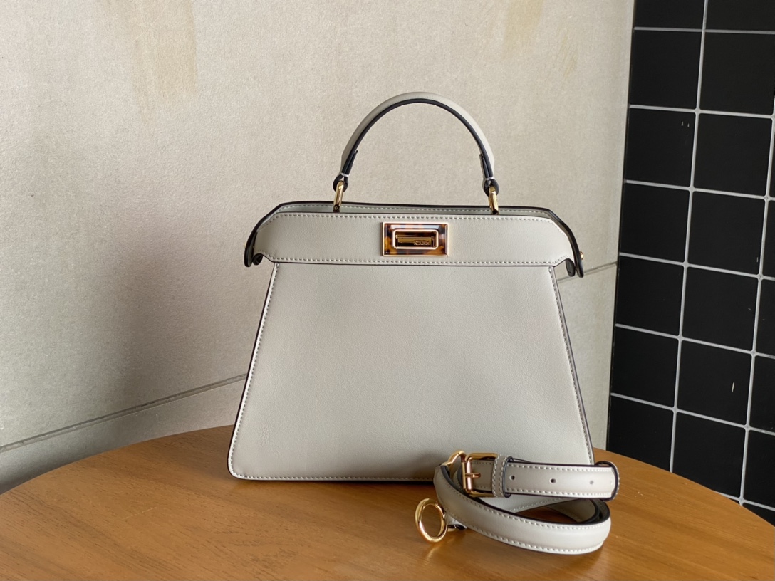Fendi Peekaboo Soft Medium Black Padded Nappa Leather Bag Grey