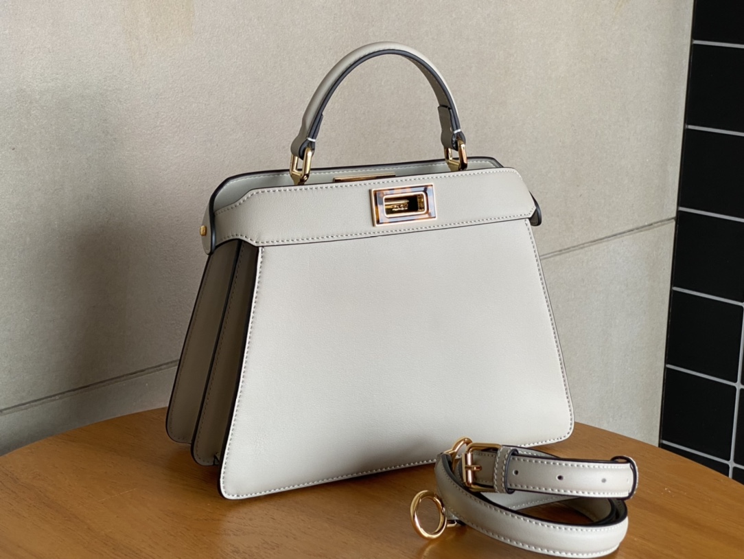 Fendi Peekaboo Soft Medium Black Padded Nappa Leather Bag Grey
