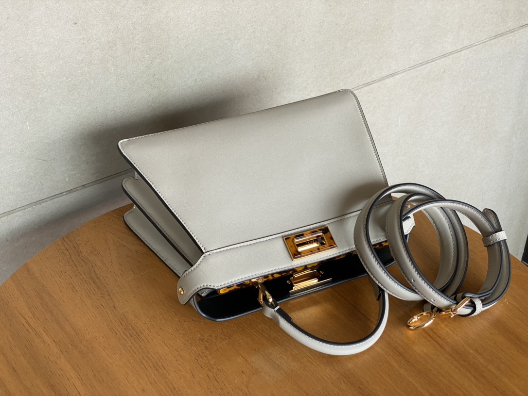 Fendi Peekaboo Soft Medium Black Padded Nappa Leather Bag Grey