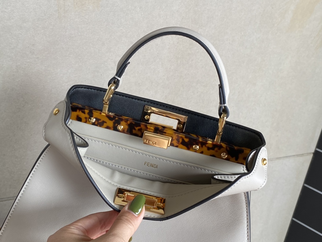 Fendi Peekaboo Soft Medium Black Padded Nappa Leather Bag Grey