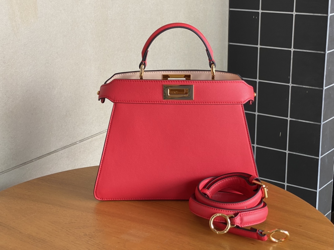 Fendi Peekaboo Soft Medium Black Padded Nappa Leather Bag Rose