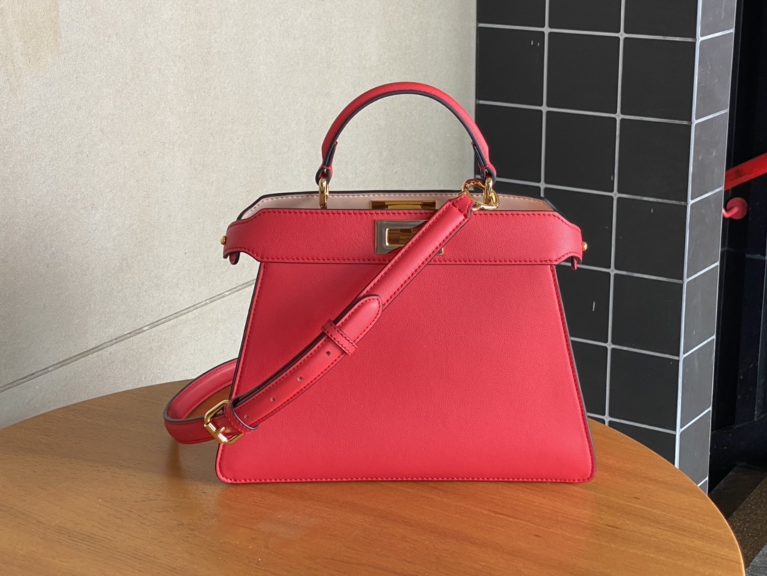 Fendi Peekaboo Soft Medium Black Padded Nappa Leather Bag Rose