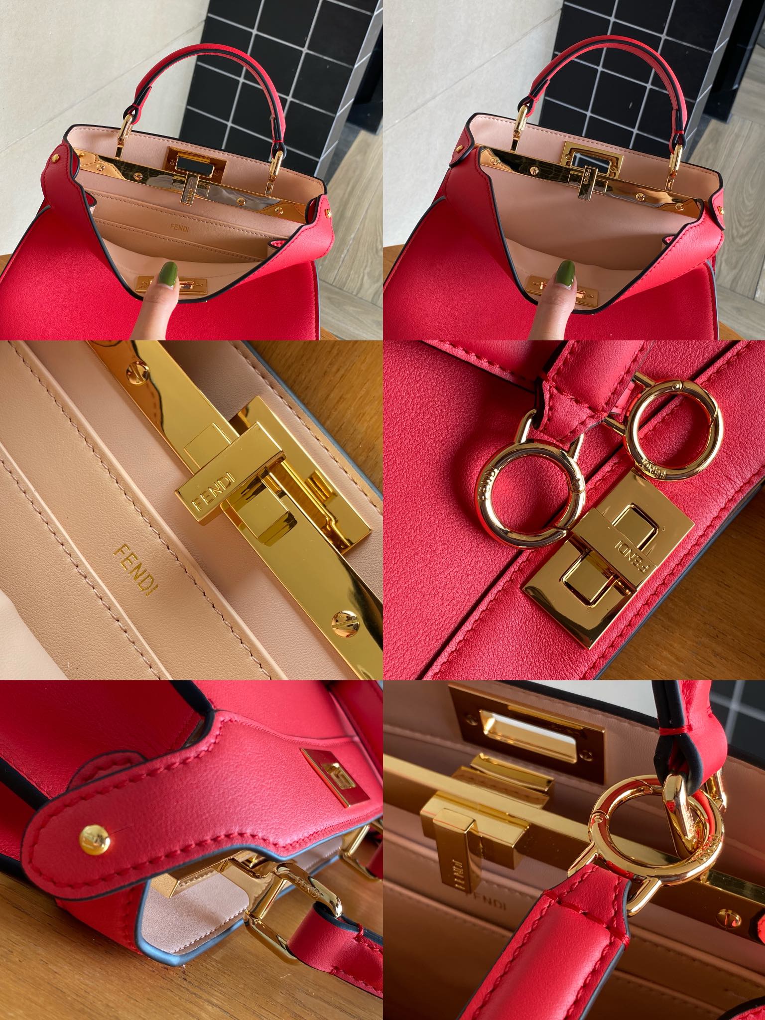 Fendi Peekaboo Soft Medium Black Padded Nappa Leather Bag Rose