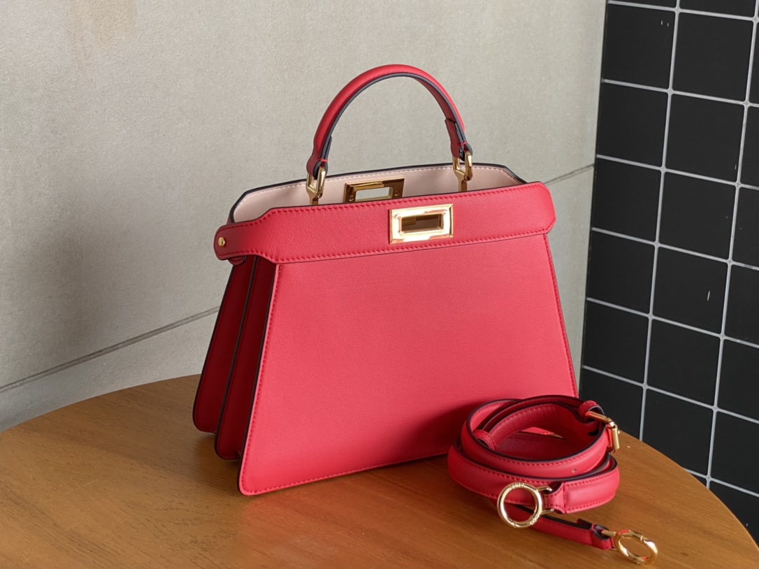 Fendi Peekaboo Soft Medium Black Padded Nappa Leather Bag Rose