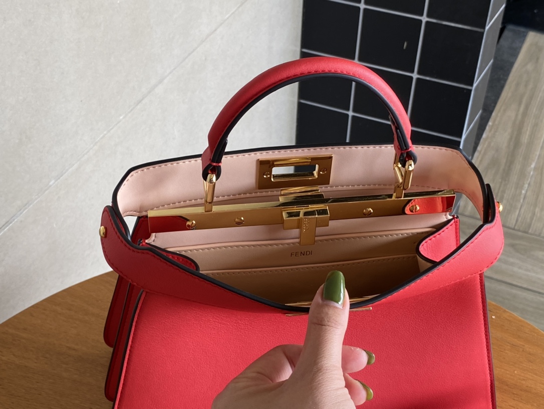Fendi Peekaboo Soft Medium Black Padded Nappa Leather Bag Rose