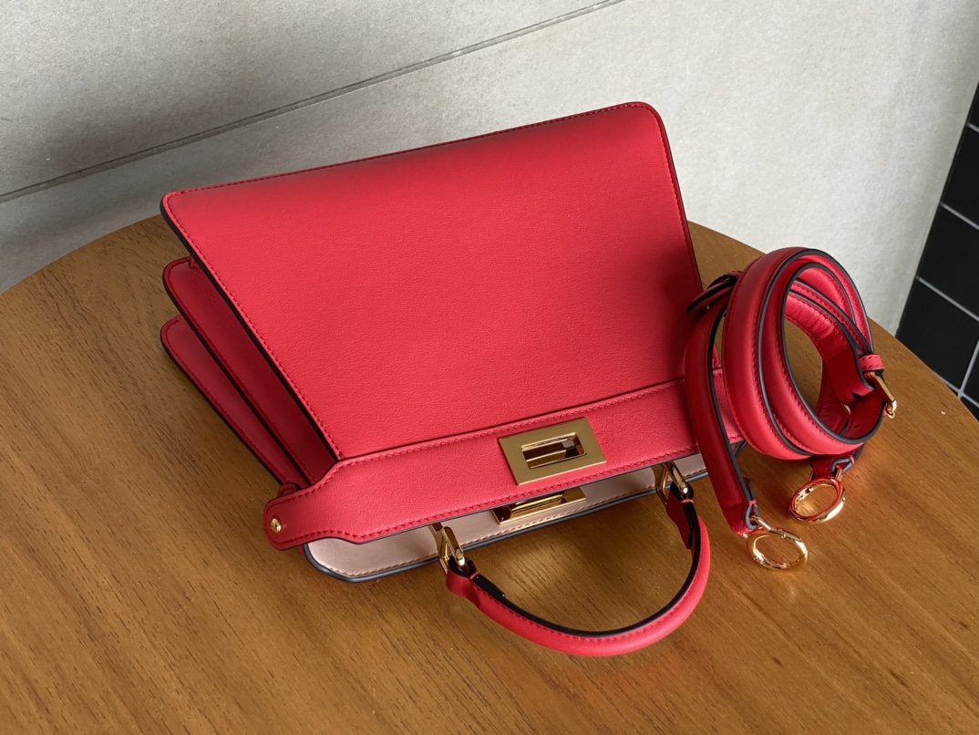 Fendi Peekaboo Soft Medium Black Padded Nappa Leather Bag Rose