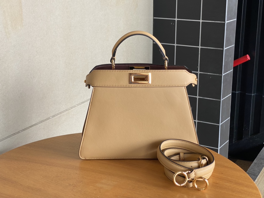 Fendi Peekaboo Soft Medium Black Padded Nappa Leather Bag whitesmoke