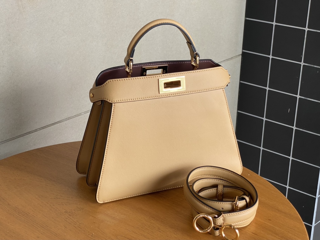 Fendi Peekaboo Soft Medium Black Padded Nappa Leather Bag whitesmoke