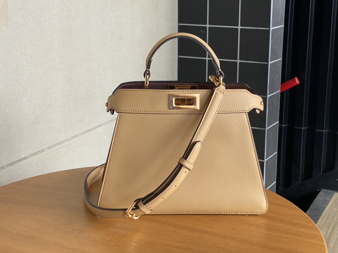 Fendi Peekaboo Soft Medium Black Padded Nappa Leather Bag whitesmoke