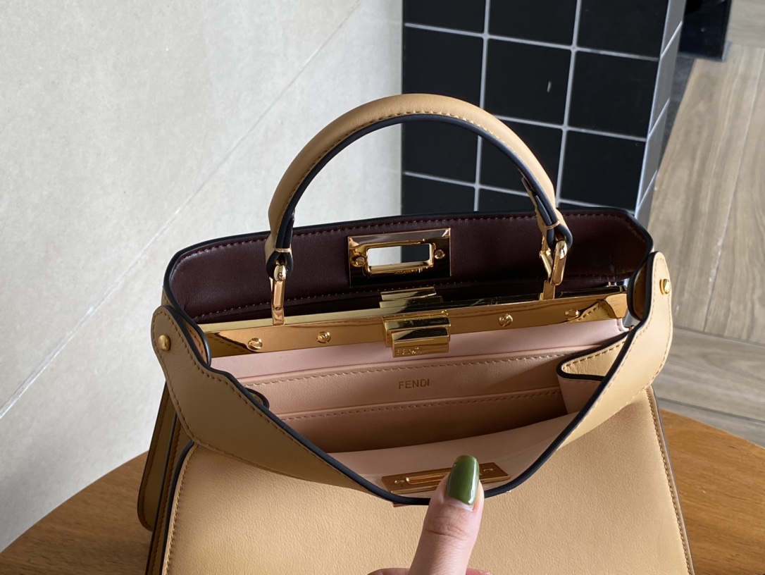 Fendi Peekaboo Soft Medium Black Padded Nappa Leather Bag whitesmoke