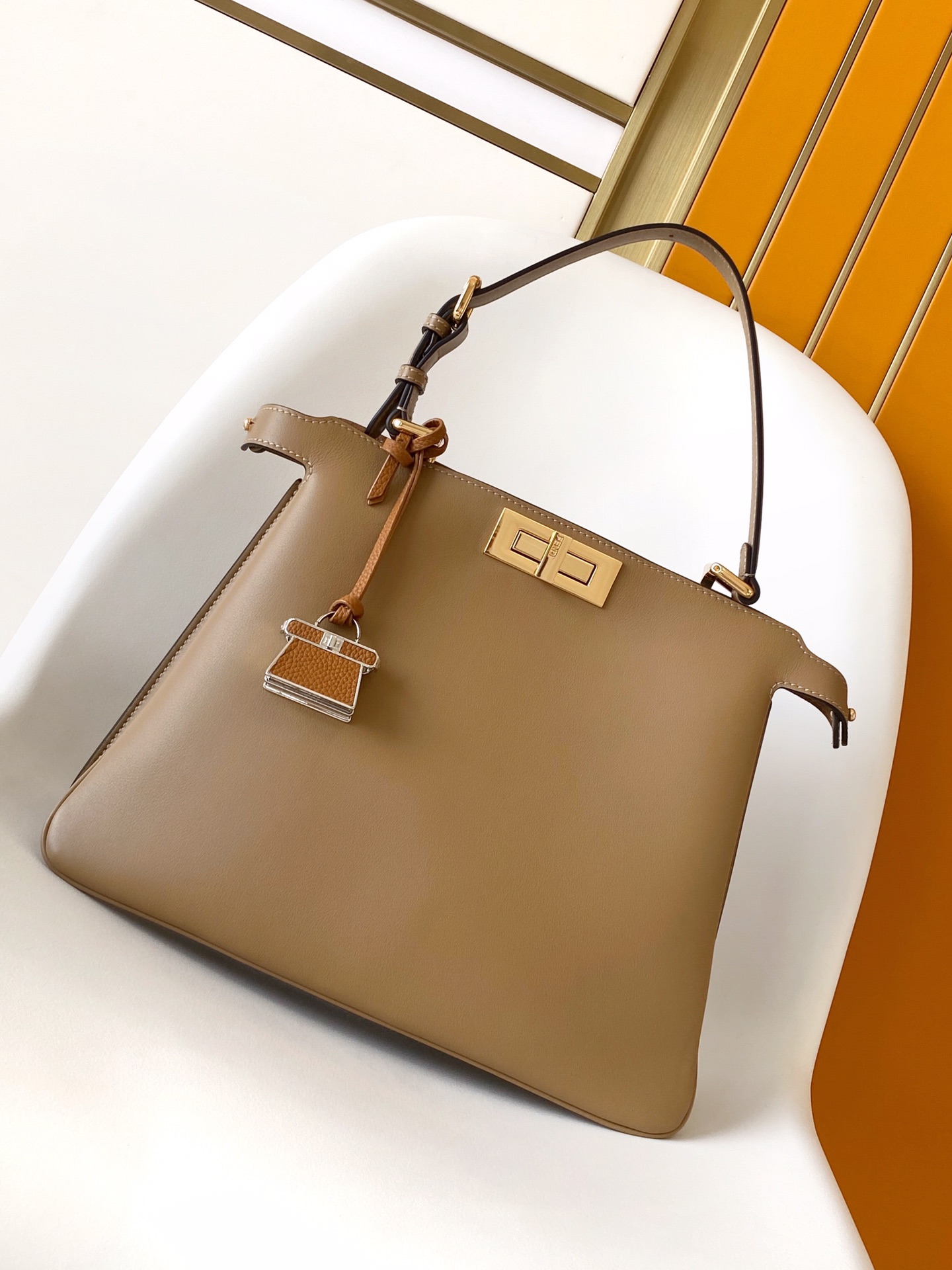 Fendi Peekaboo Soft Medium Leather Bag in Cappuccino-colored