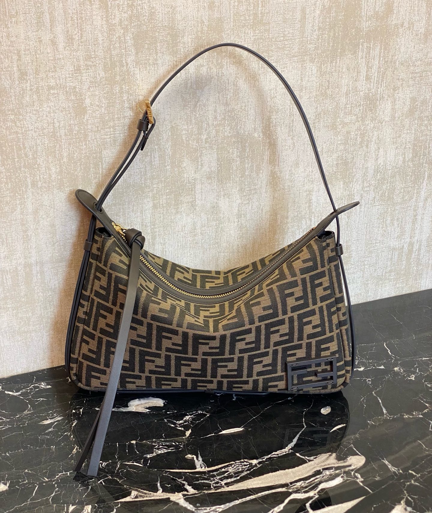 Fendi Simply Large Handbag Brown FF Jacquard Fabric