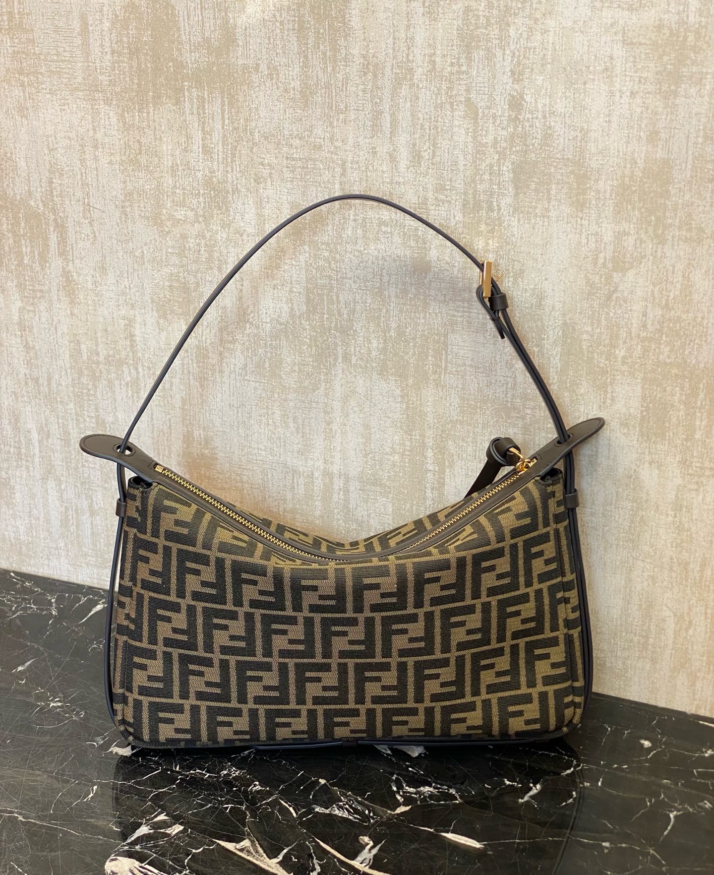 Fendi Simply Large Handbag Brown FF Jacquard Fabric