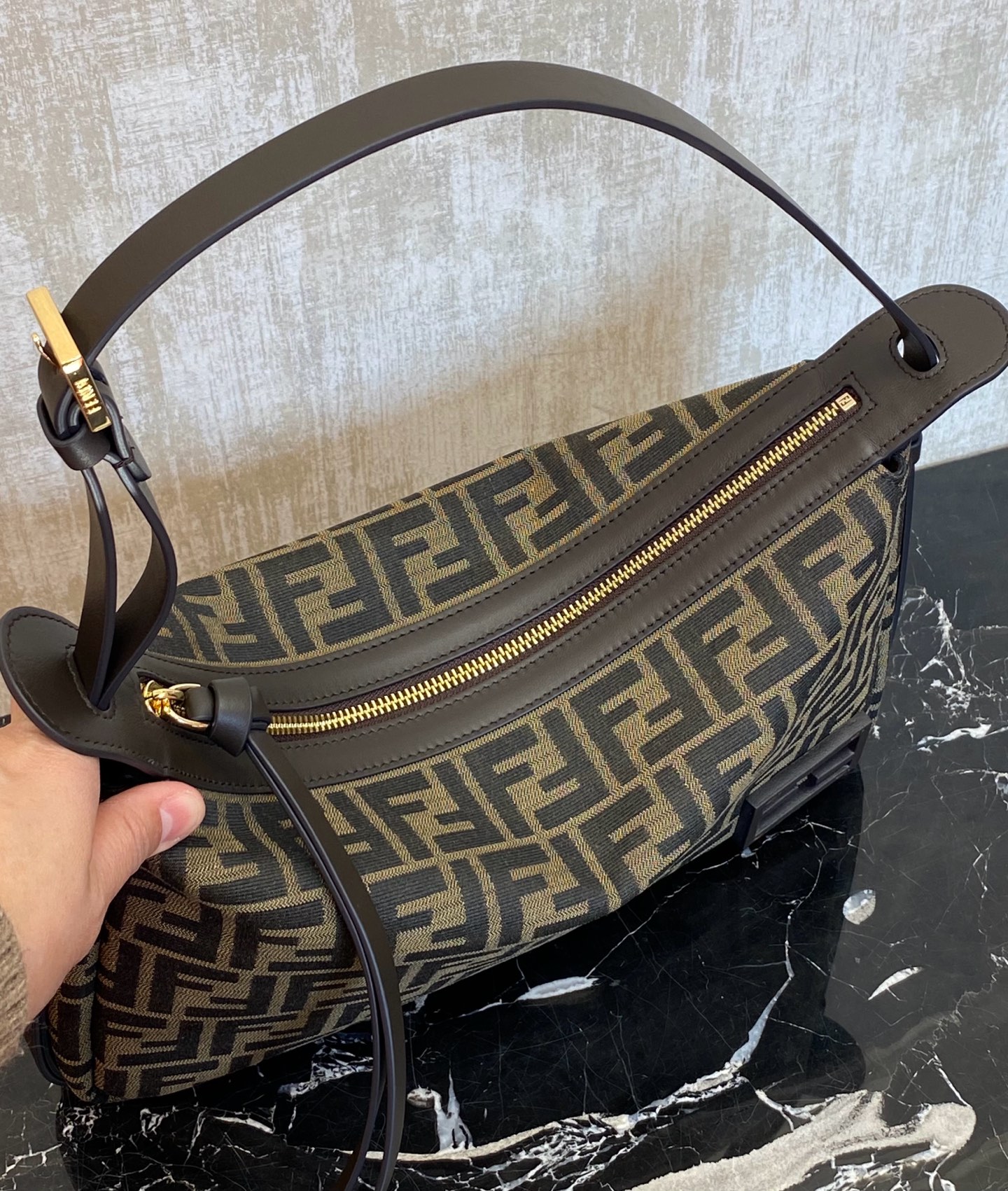 Fendi Simply Large Handbag Brown FF Jacquard Fabric