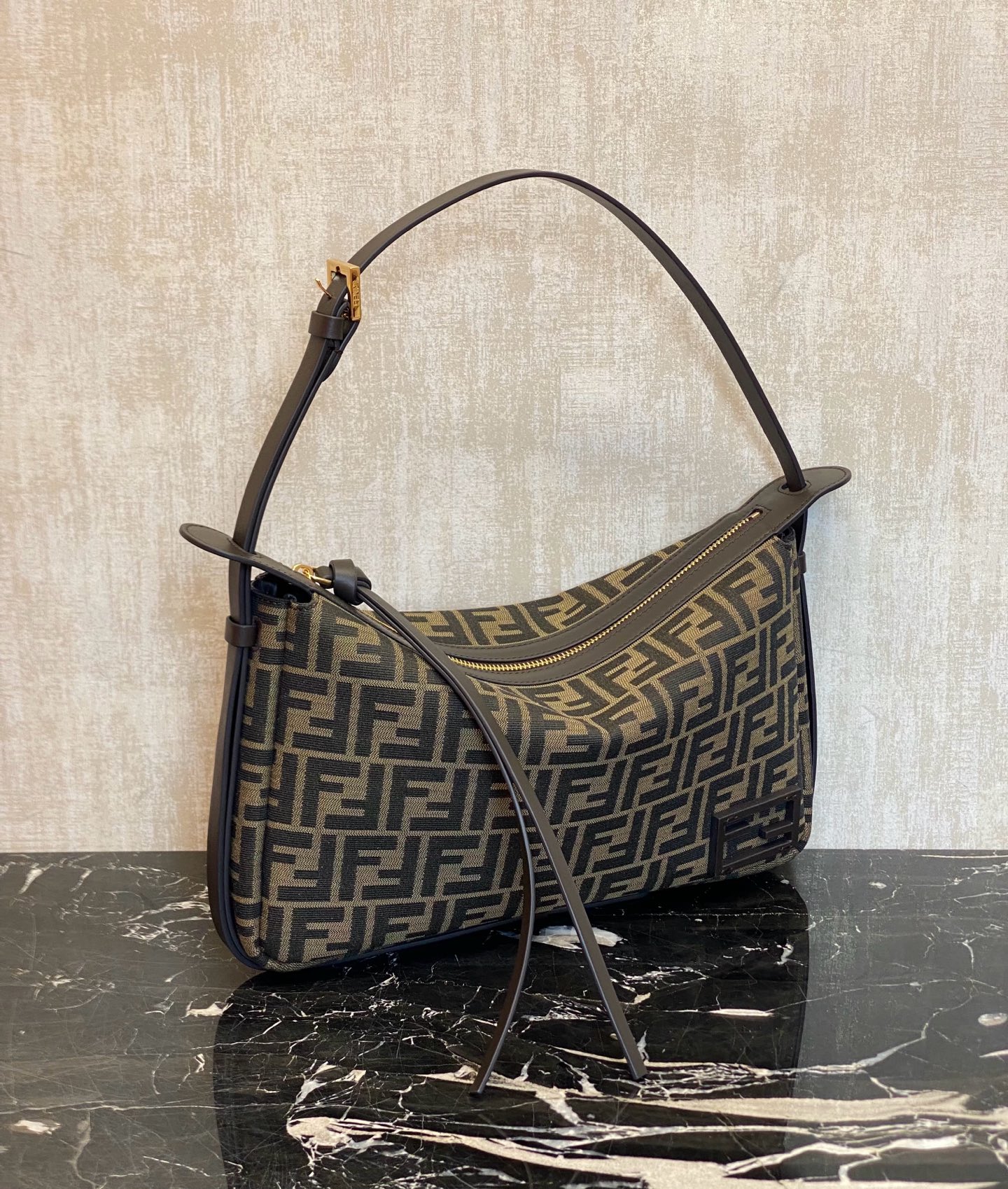 Fendi Simply Large Handbag Brown FF Jacquard Fabric