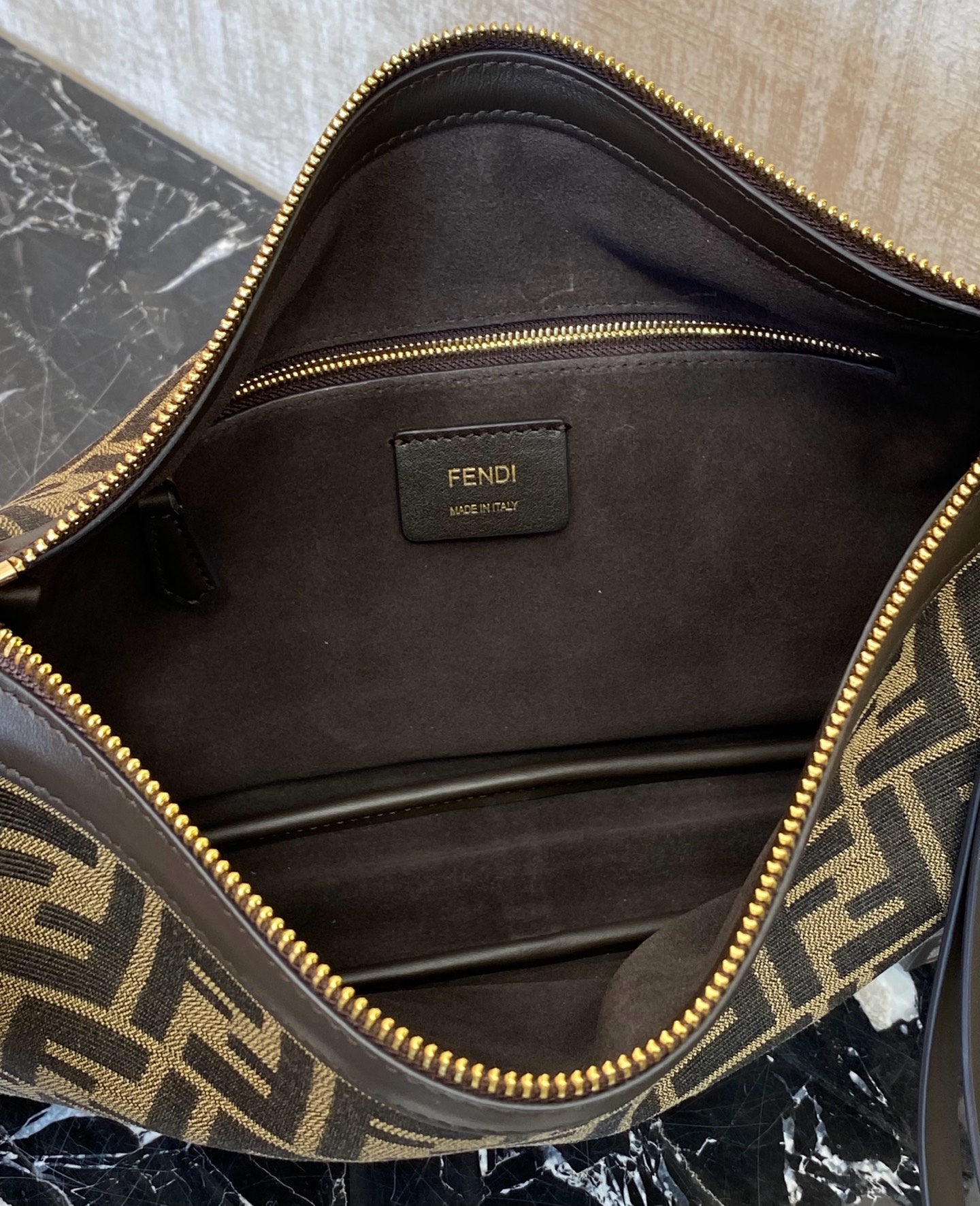 Fendi Simply Large Handbag Brown FF Jacquard Fabric