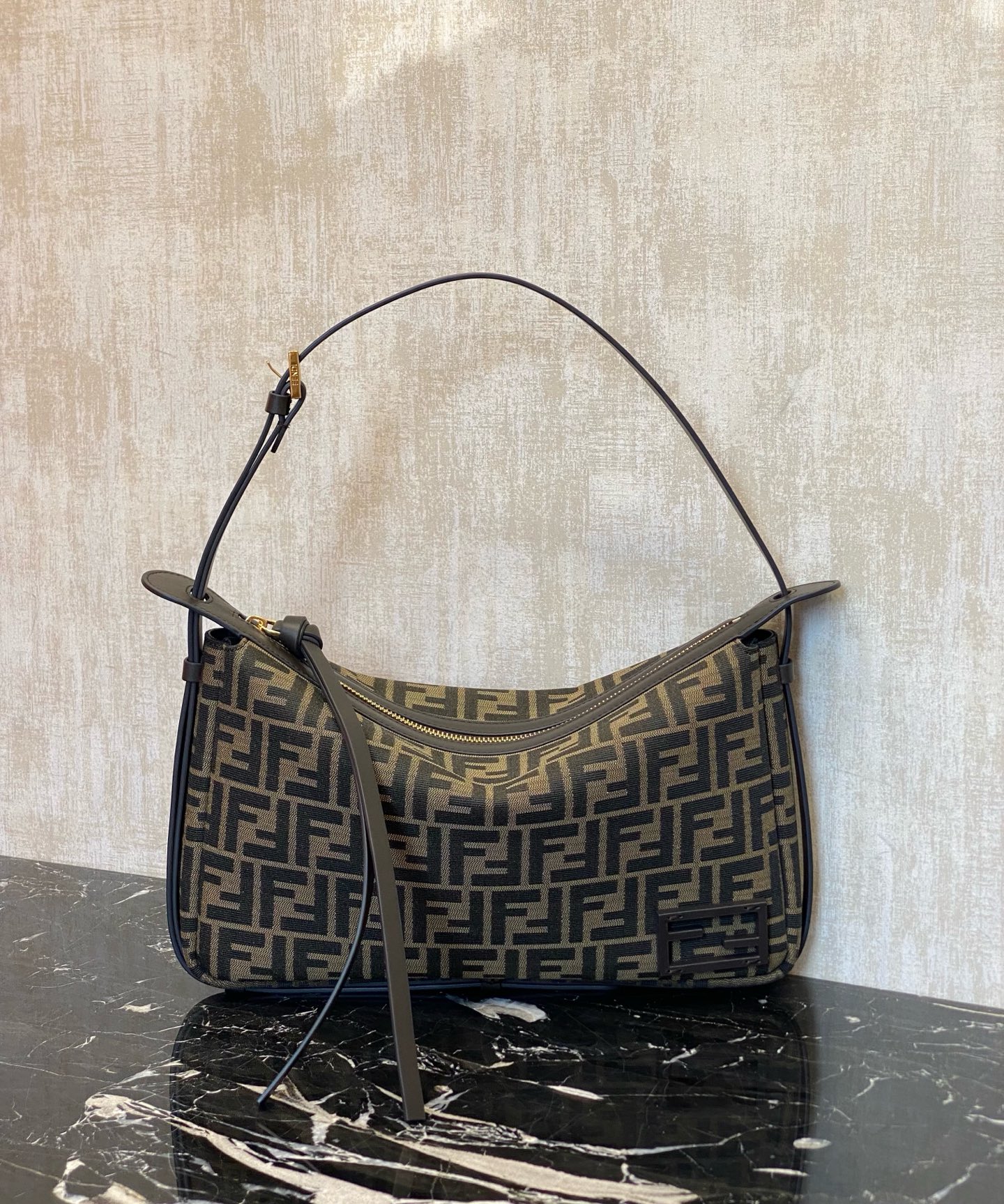 Fendi Simply Large Handbag Brown FF Jacquard Fabric