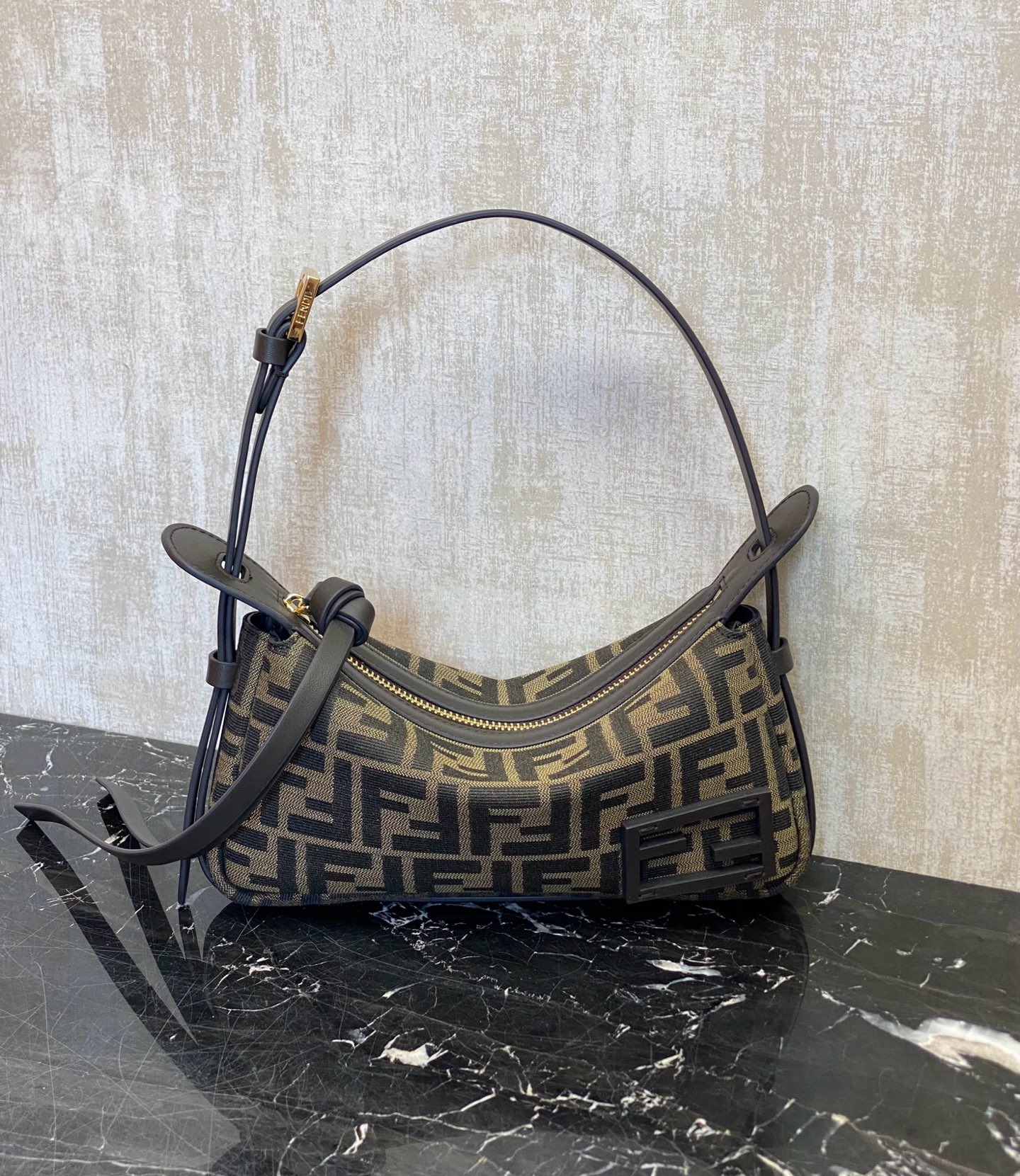 Fendi Simply Small Handbag Brown FF Jacquard Fabric