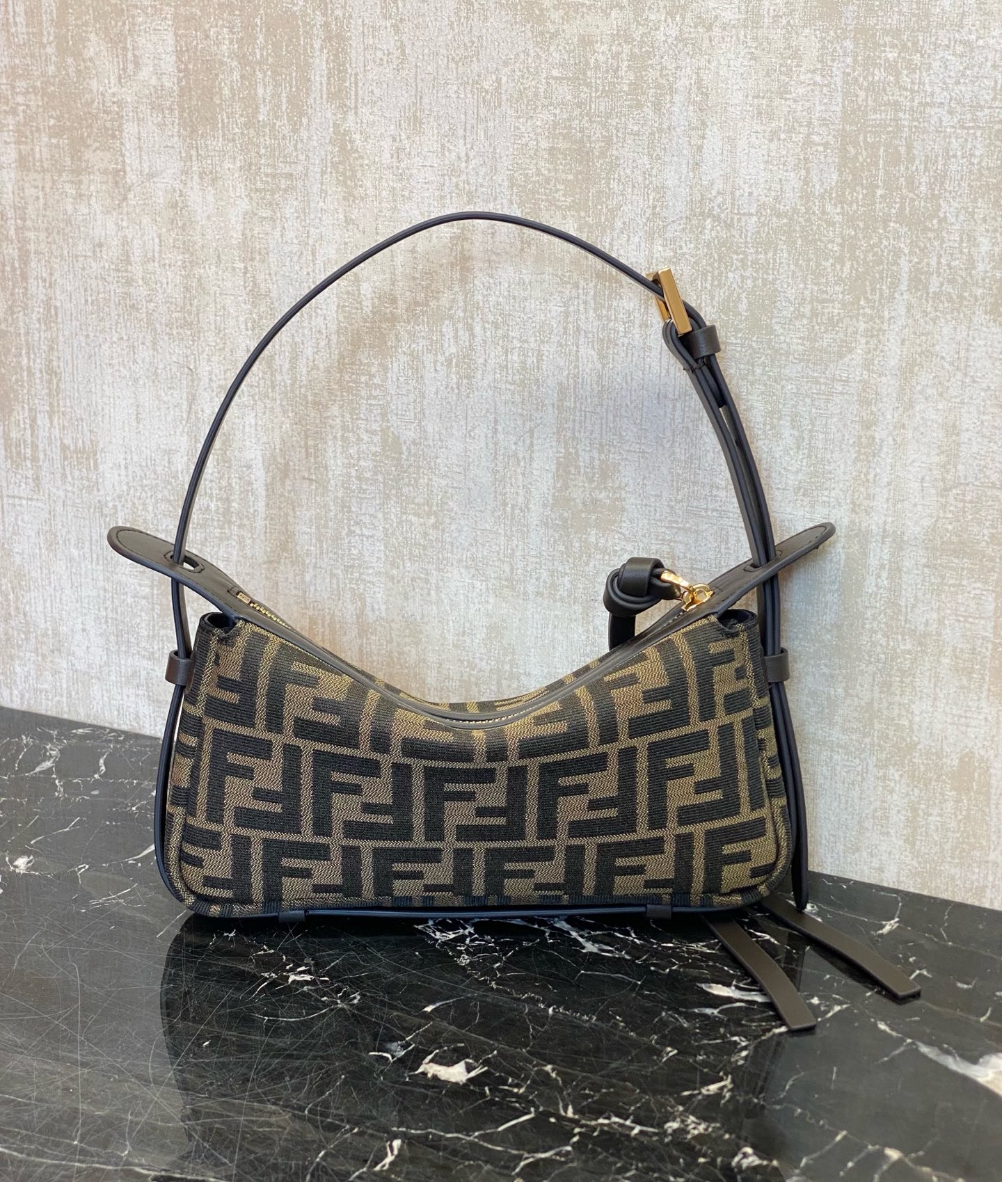 Fendi Simply Small Handbag Brown FF Jacquard Fabric