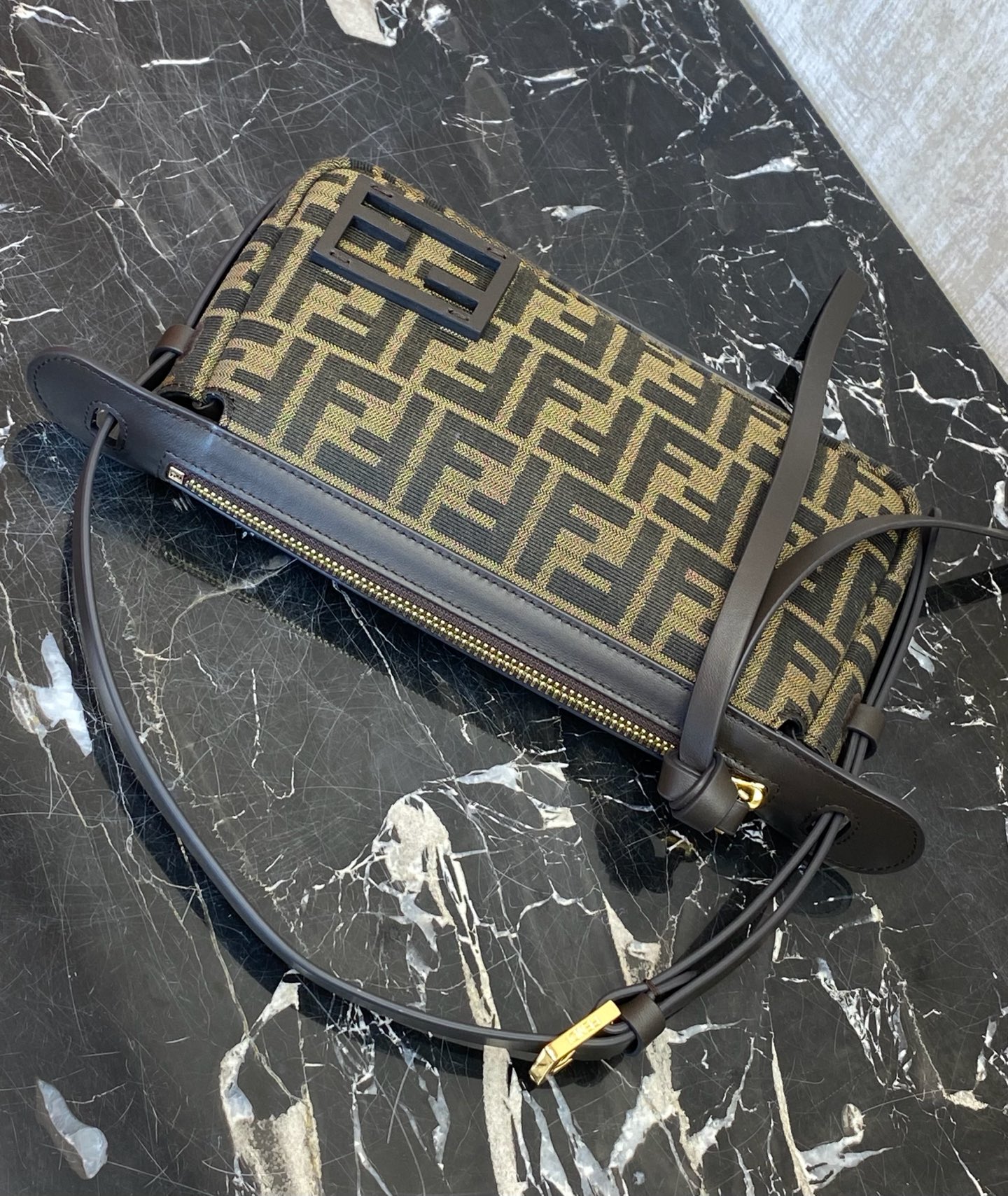 Fendi Simply Small Handbag Brown FF Jacquard Fabric