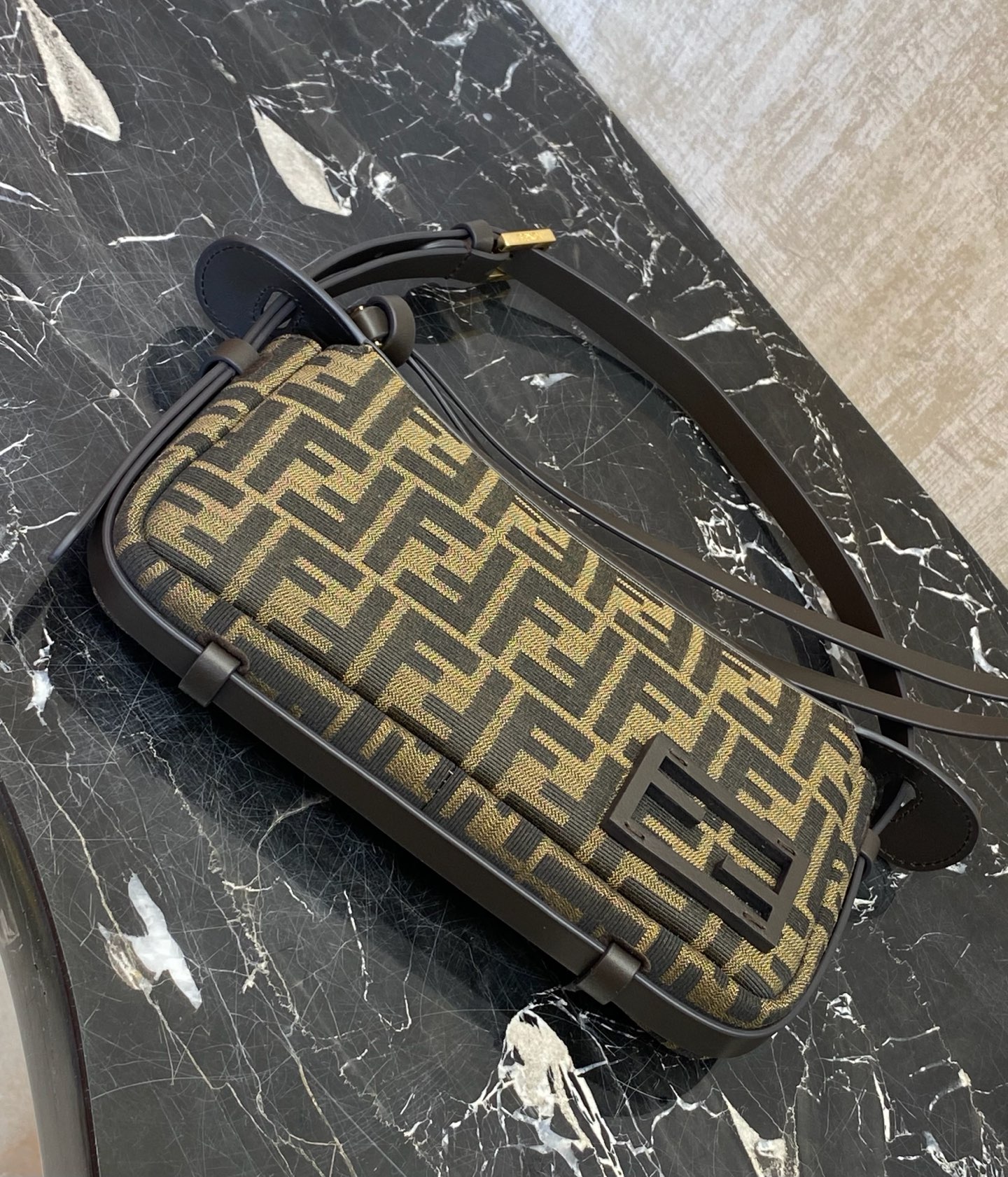 Fendi Simply Small Handbag Brown FF Jacquard Fabric