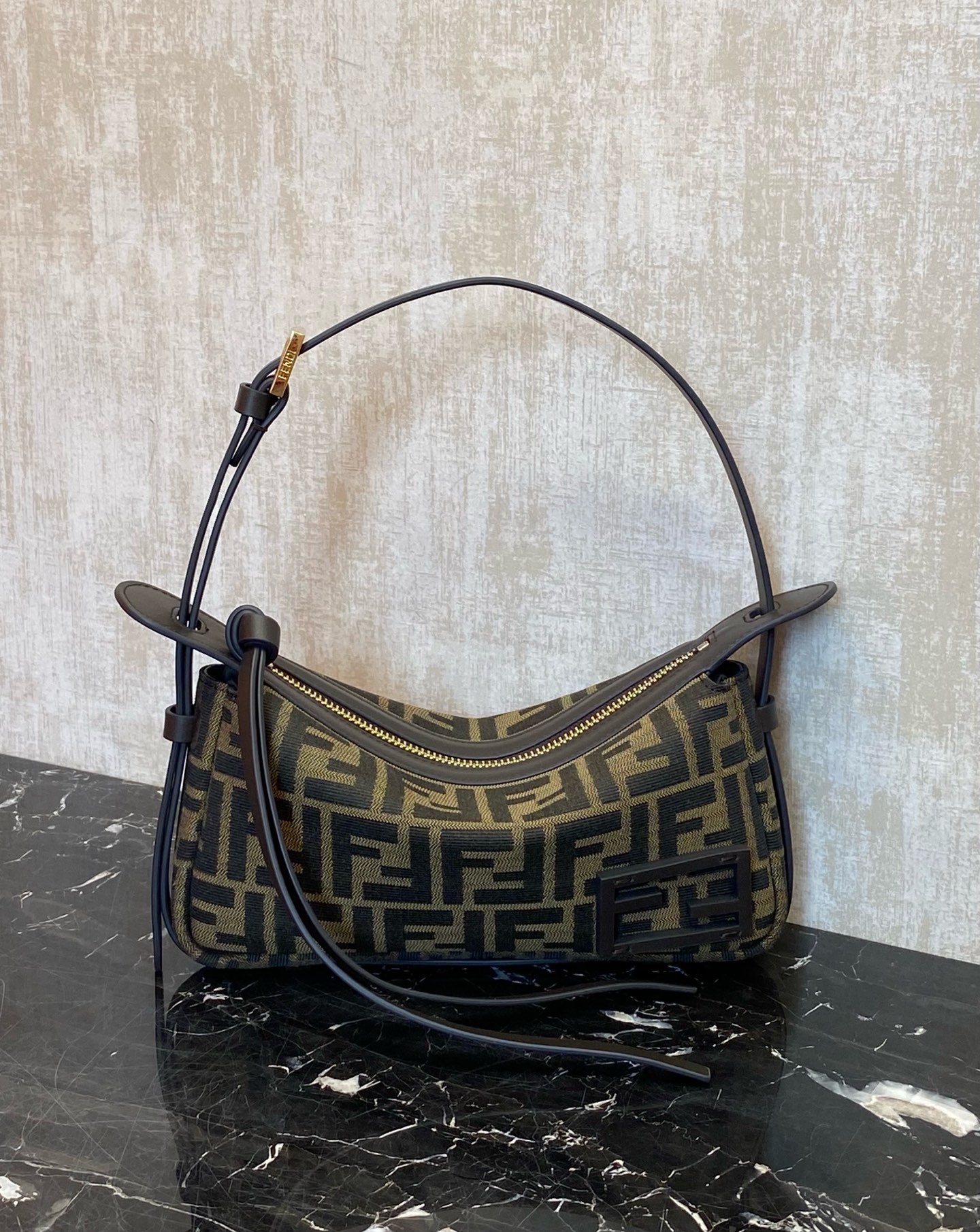 Fendi Simply Small Handbag Brown FF Jacquard Fabric