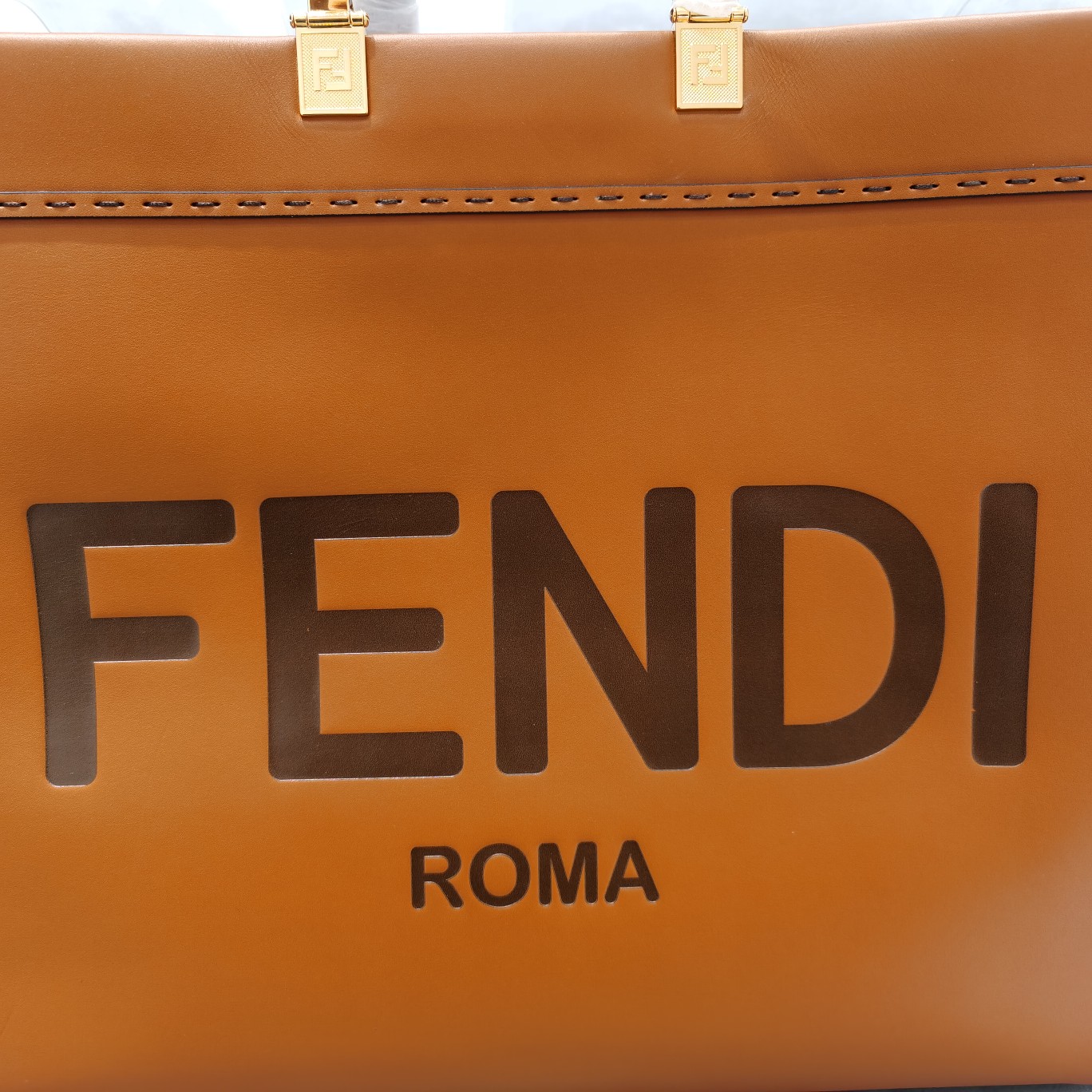 Fendi Sunshine Brown White Leather Shopper