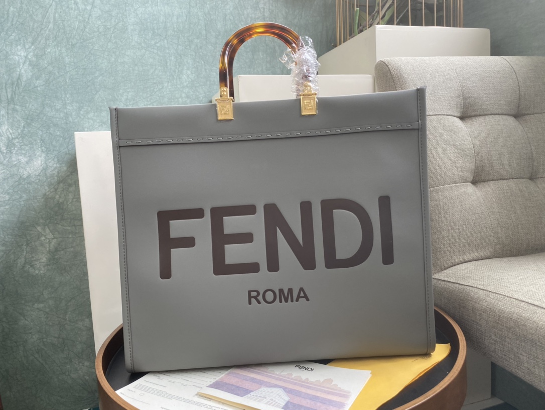 Fendi Sunshine Large Gray Leather Shopper