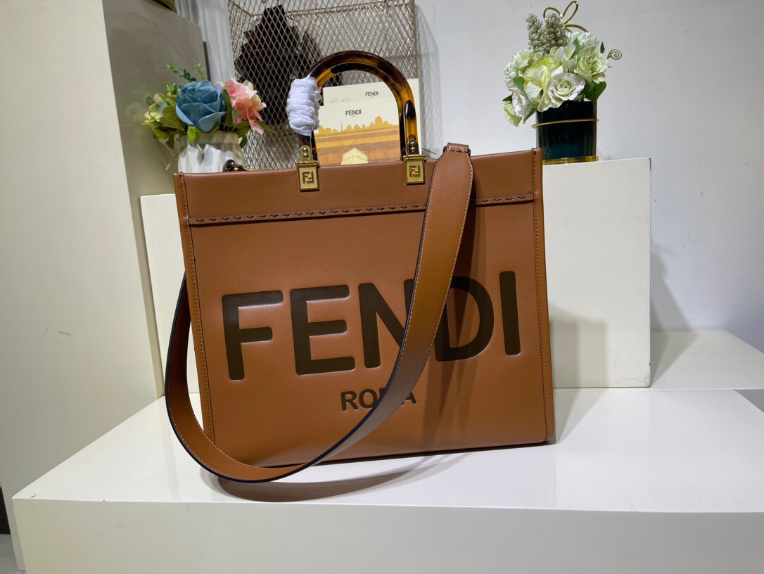 Fendi Sunshine Medium Brown Leather Shopper