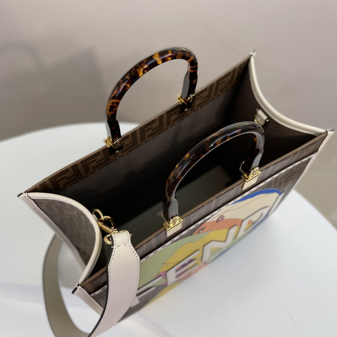 Fendi Sunshine Medium FF Glazed Fabric Shopper With inlay