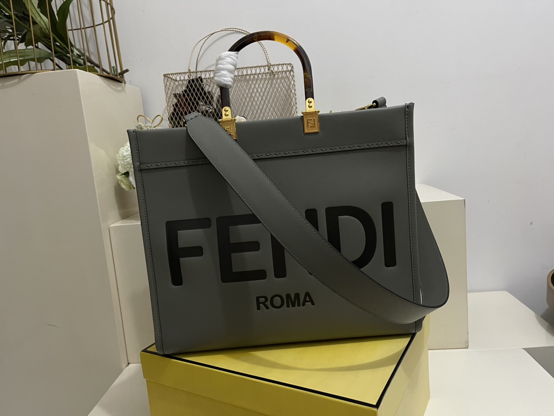 Fendi Sunshine Medium Gray Leather Shopper