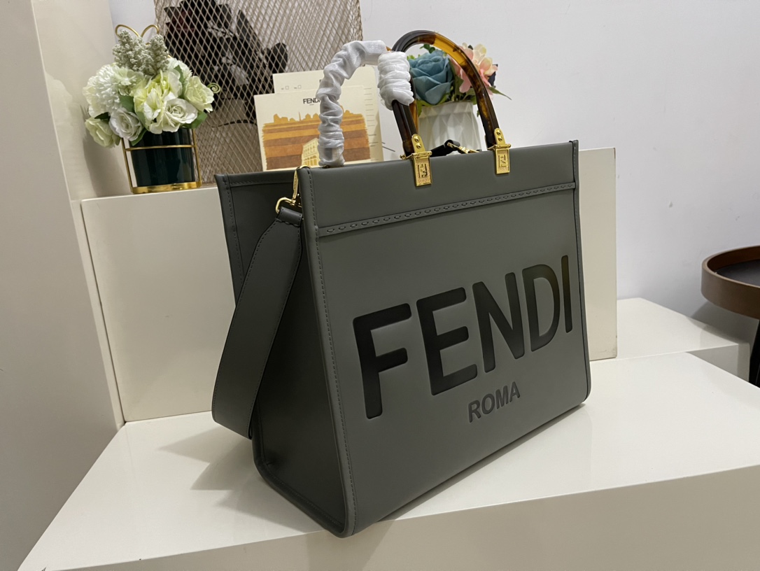 Fendi Sunshine Medium Gray Leather Shopper