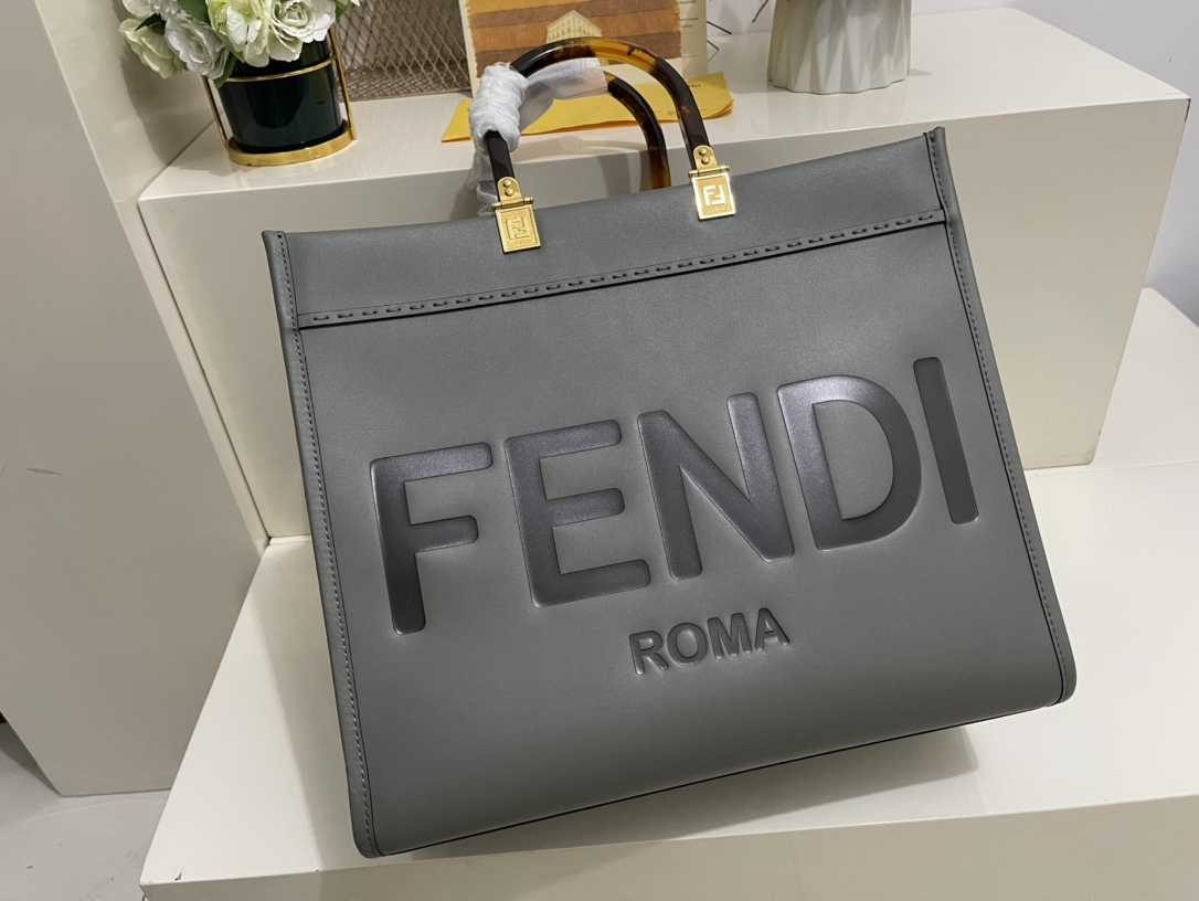 Fendi Sunshine Medium Gray Leather Shopper