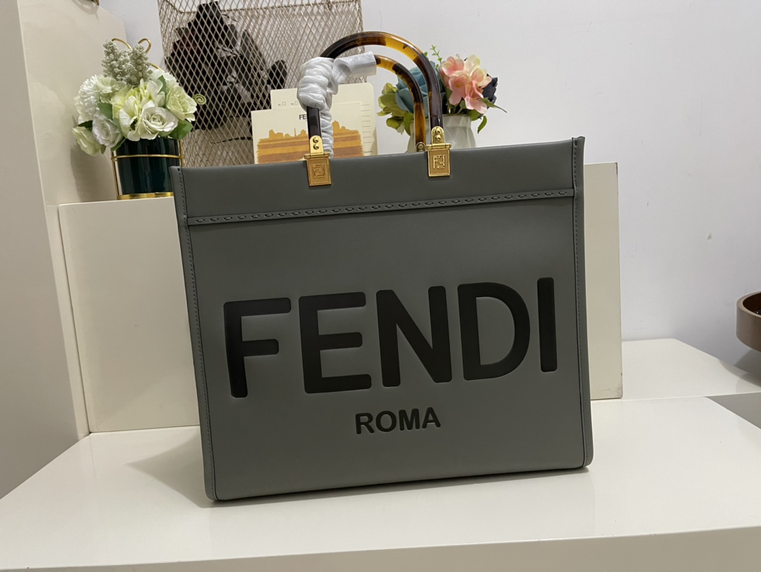 Fendi Sunshine Medium Gray Leather Shopper