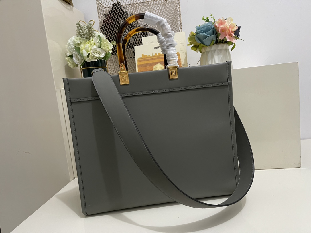 Fendi Sunshine Medium Gray Leather Shopper