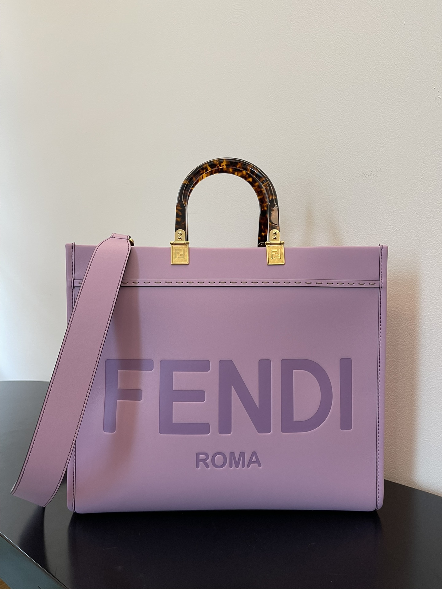 Fendi Sunshine Medium Purple Leather Shopper