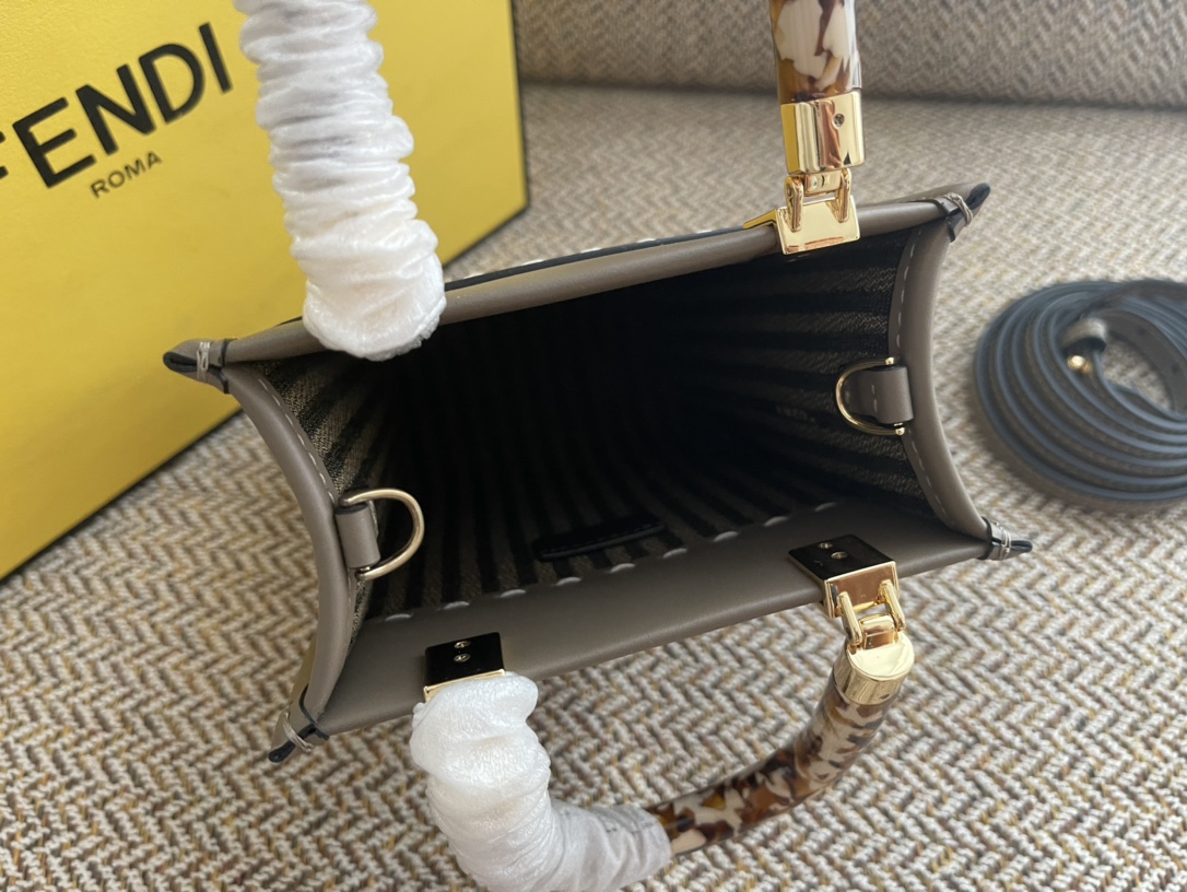 Fendi Sunshine Mini Beige Leather and Elaphe Shopper