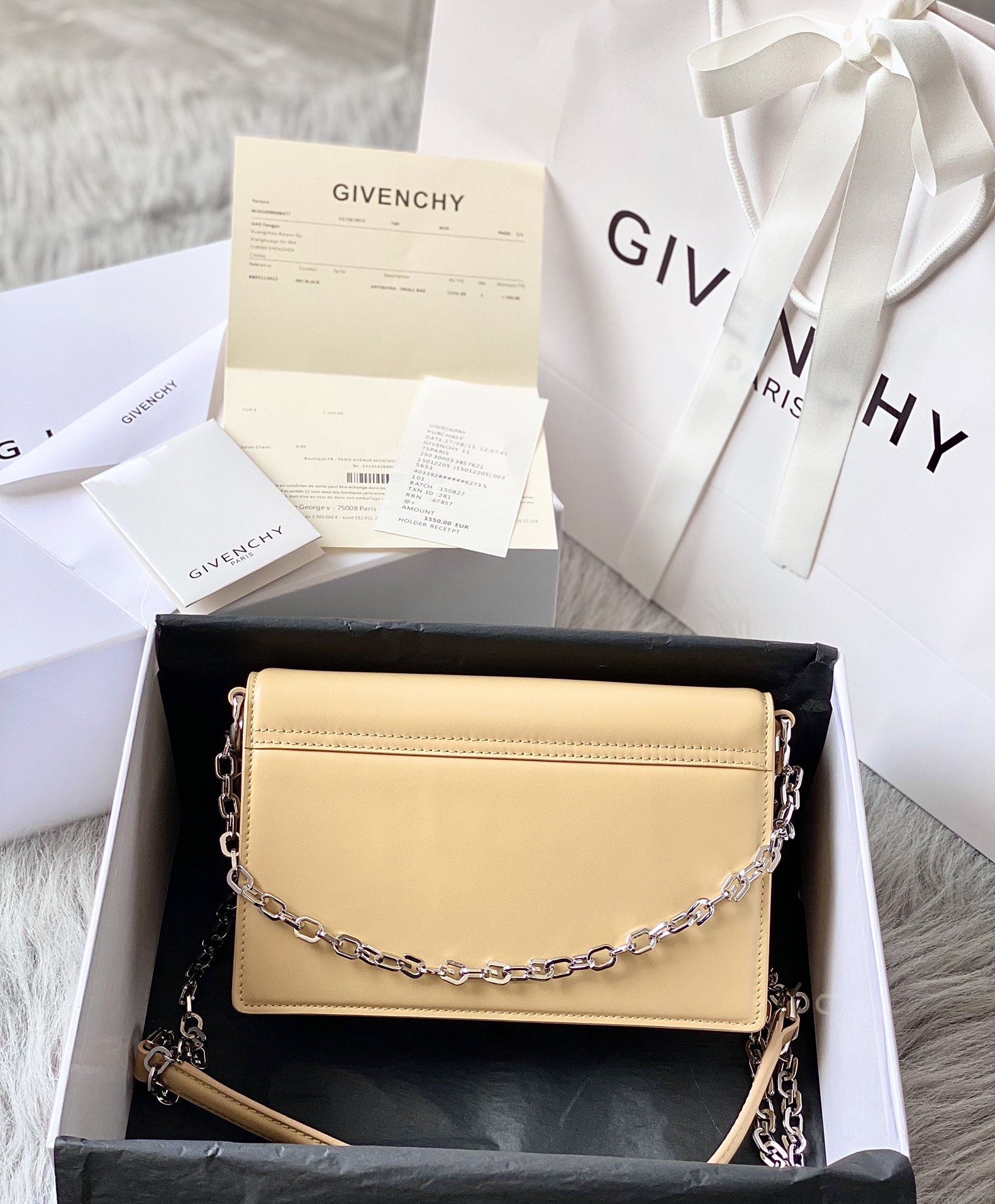 Givenchy Small 4G Bag in Box Leather With Chain Beige With Silver