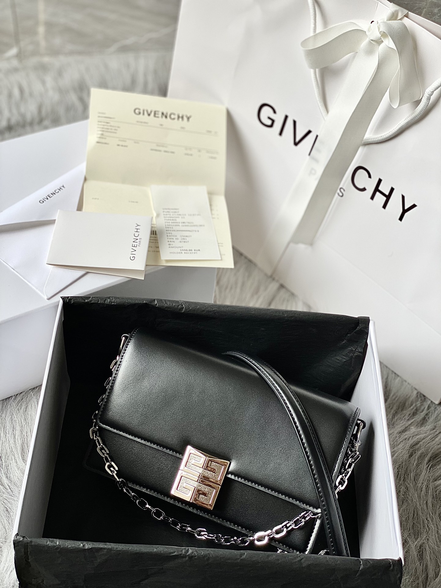 Givenchy Small 4G Bag in Box Leather With Chain Black With Silver