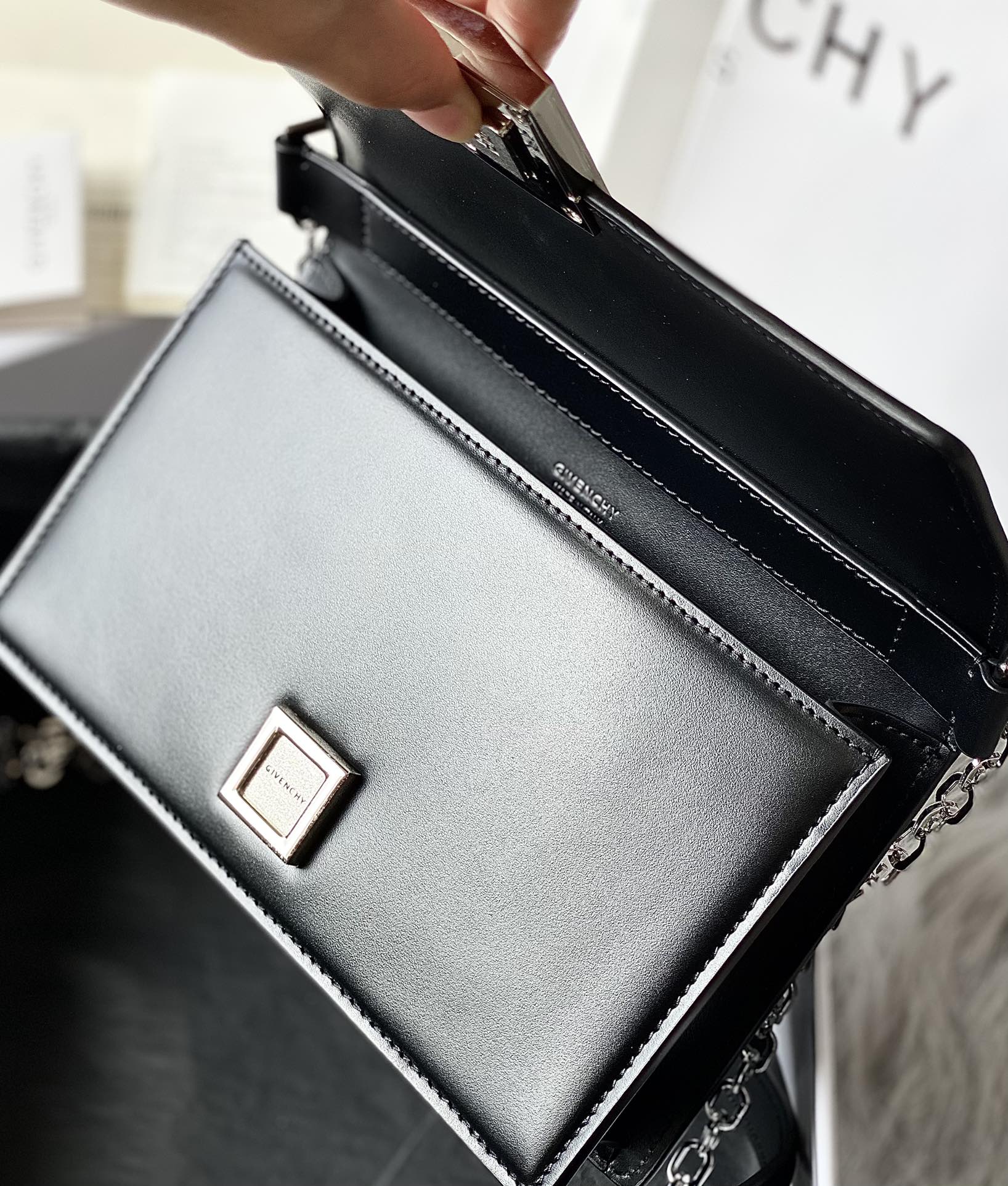 Givenchy Small 4G Bag in Box Leather With Chain Black With Silver