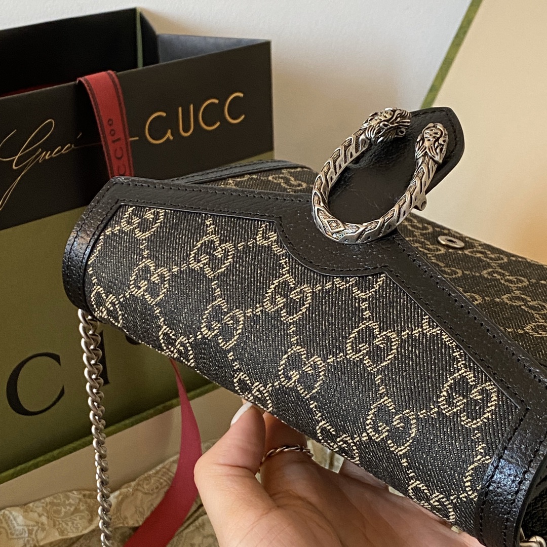 Good Copy Gucci Dionysus GG Chain Bag Black and Ivory GG Denim Jacquard 20cm 401231