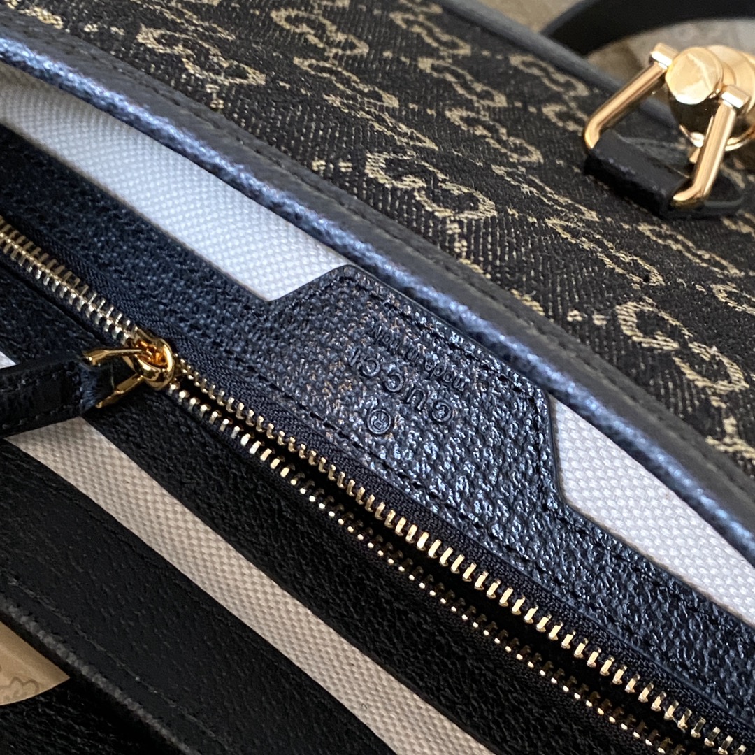 Good Copy Gucci Jackie 1961 Small Shoulder Bag Black and Ivory GG Denim Jacquard