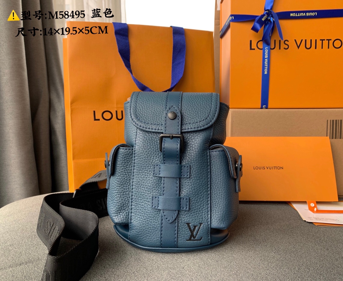 Good Reviews Louis Vuittion M58493 CHRISTOPHER XS Backpack Navy Blue Taurillon Leather